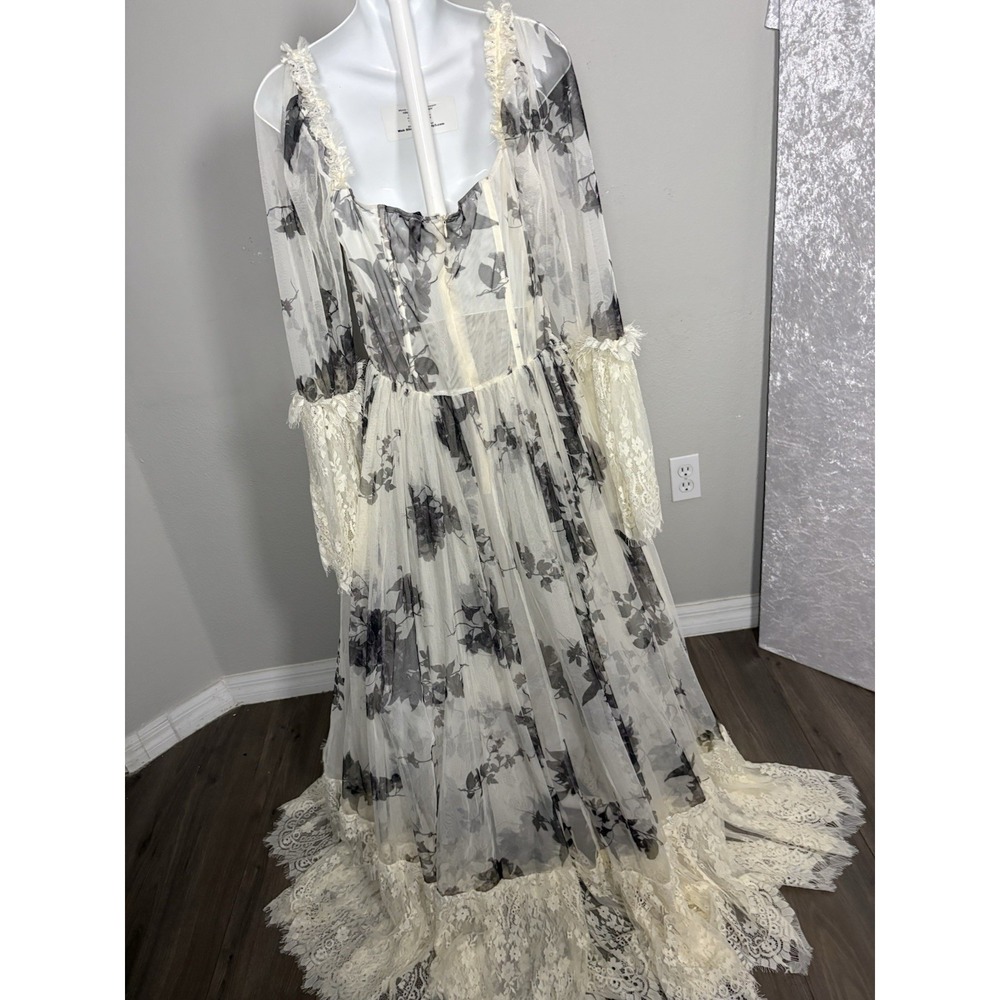 Victorian Renaissance Prom SheerLace Cottagecore Romantic milkmaid festival Gown - Picture 8 of 9
